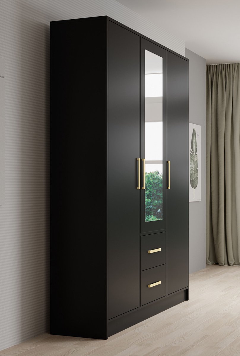 Meubella - Kledingkast Brody - Mat zwart - 153 cm