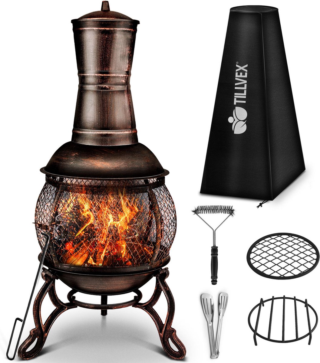 Tillvex- Terrasoven met grill, Brons, 89 cm, Azteekse oven, tuinhaard