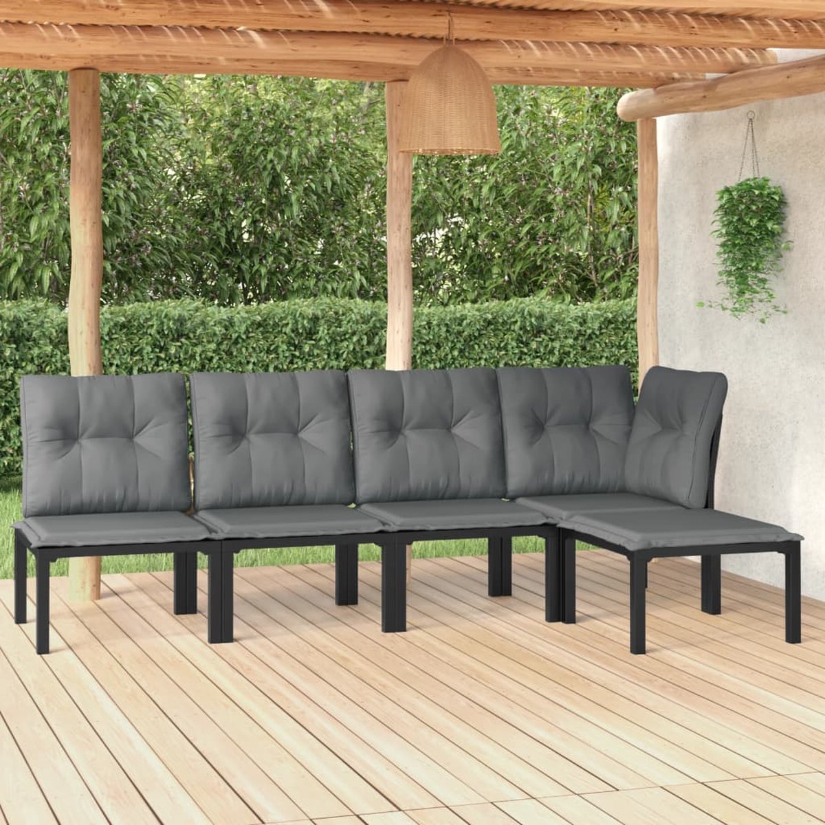 vidaXL 5-delige Loungeset poly rattan en grijs - Zwart