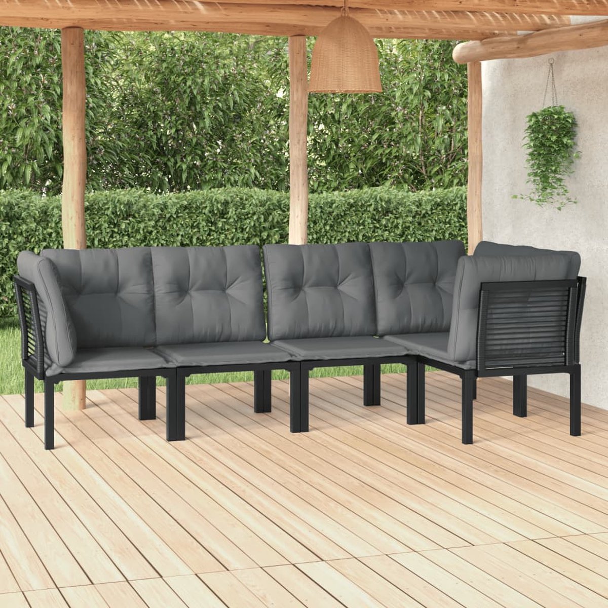 vidaXL 5-delige Loungeset poly rattan en grijs - Zwart