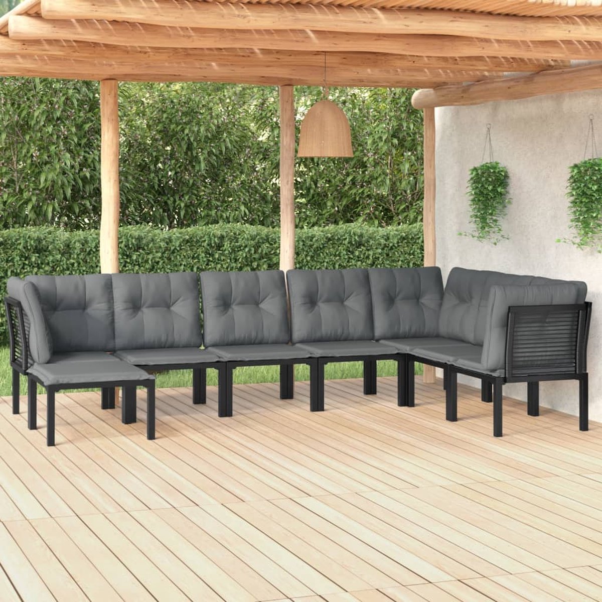 vidaXL 7-delige Loungeset poly rattan en grijs - Zwart