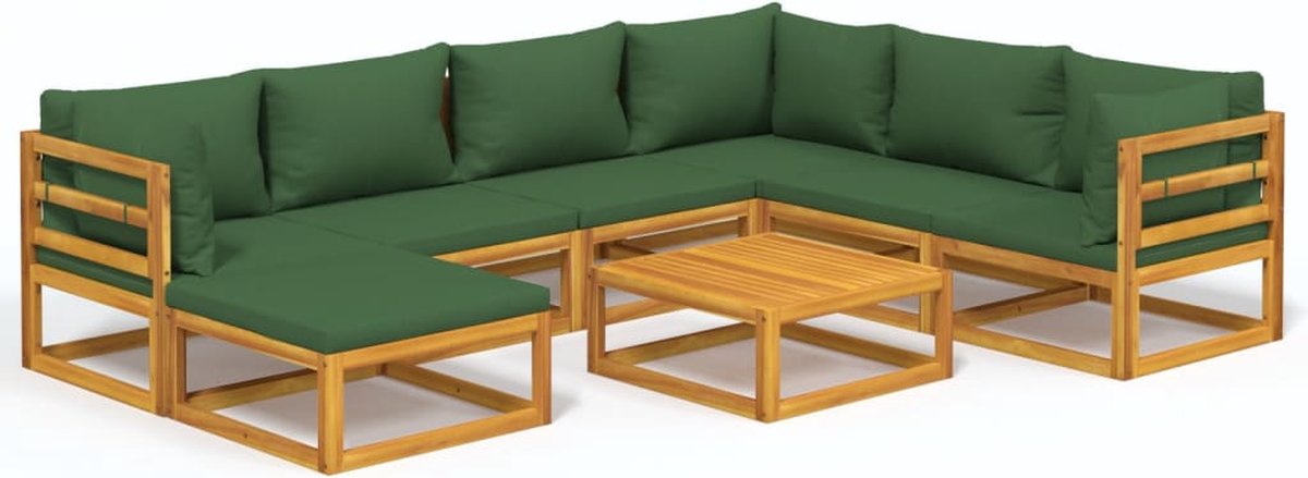 vidaXL 8-delige Loungeset met groene kussens massief hout - Bruin