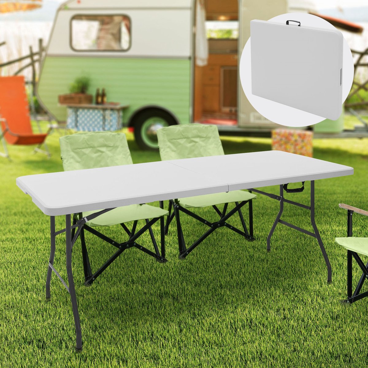 Campingtafel 180x74 cm Wit Plastic ML-Design