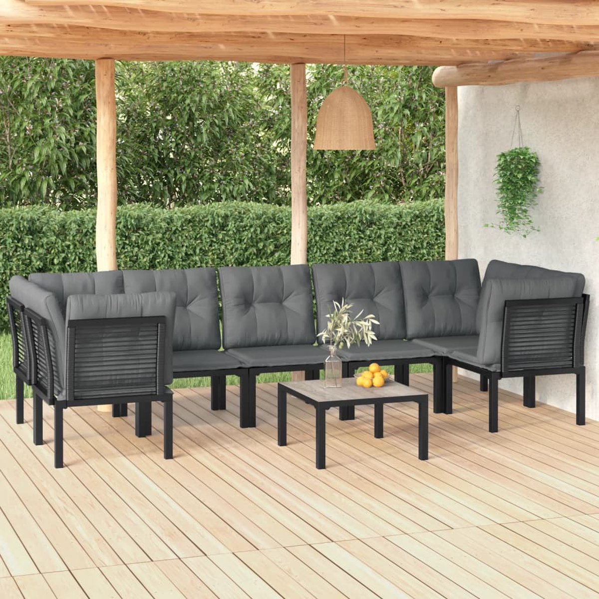 vidaXL 8-delige Loungeset poly rattan en grijs - Negro