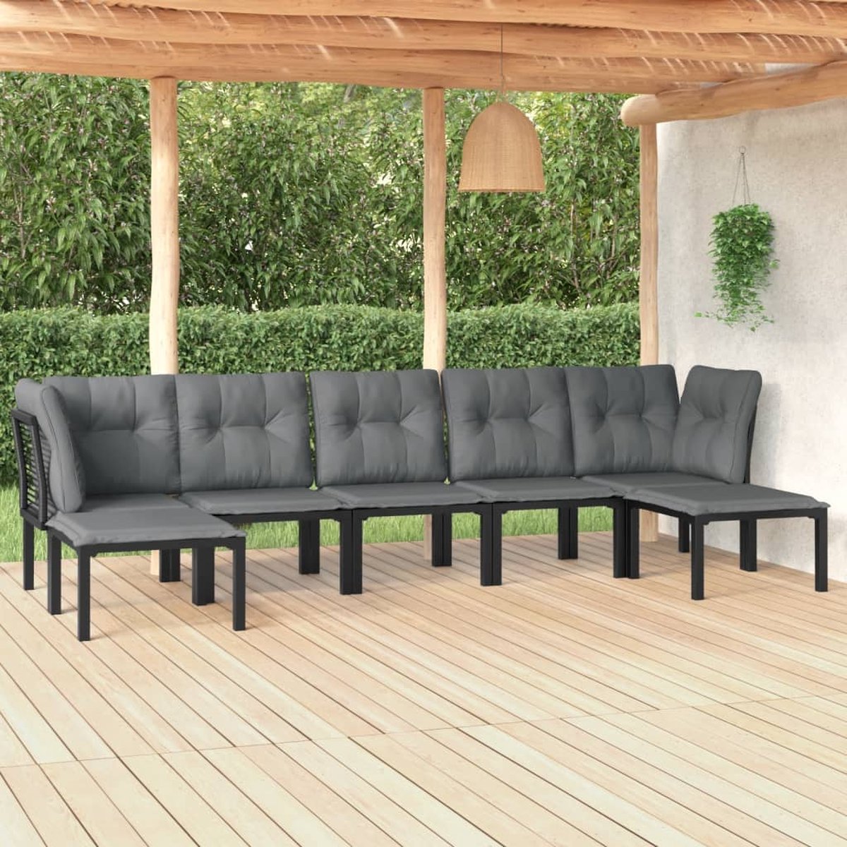 vidaXL 7-delige Loungeset poly rattan en grijs - Zwart