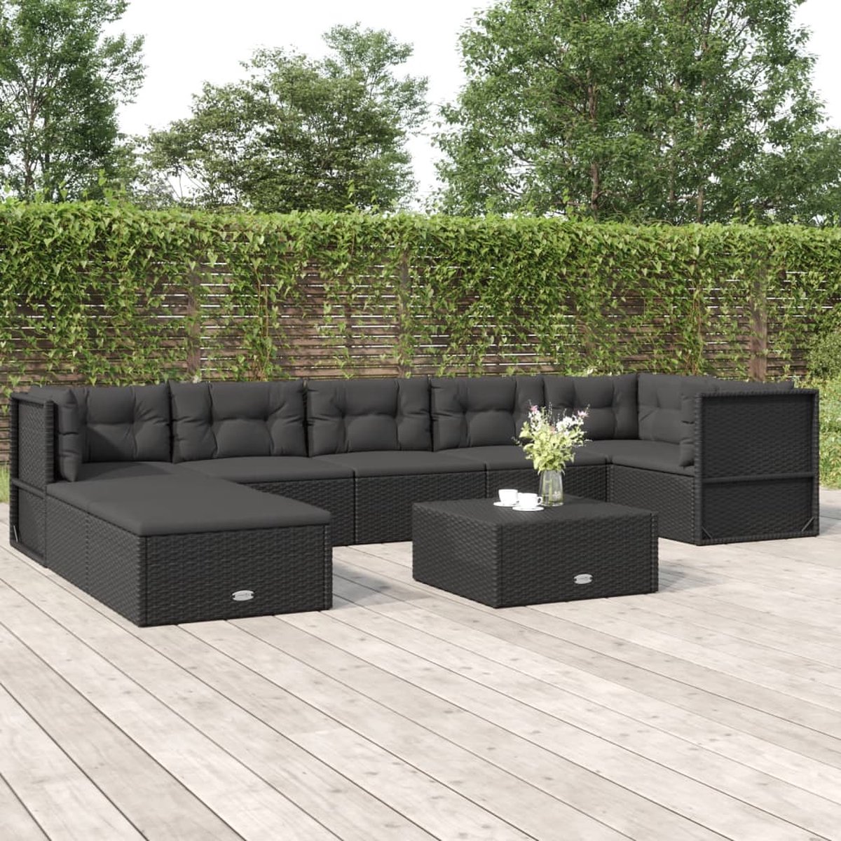 vidaXL 8-delige Loungeset met kussens poly rattan - Zwart