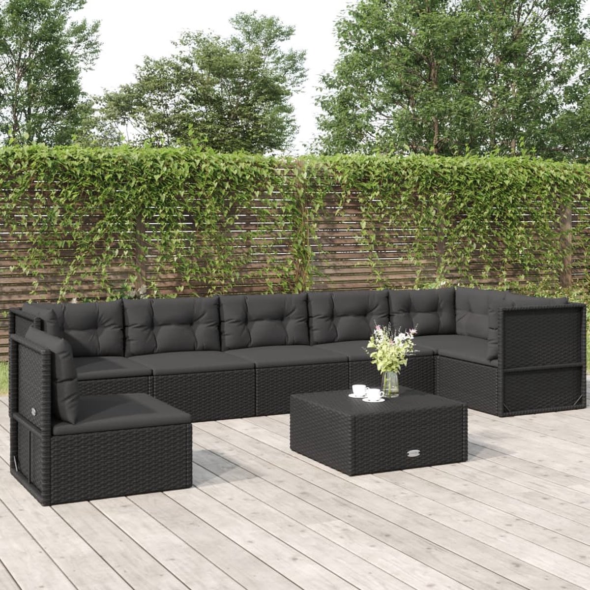 vidaXL 7-delige Loungeset met kussens poly rattan - Zwart