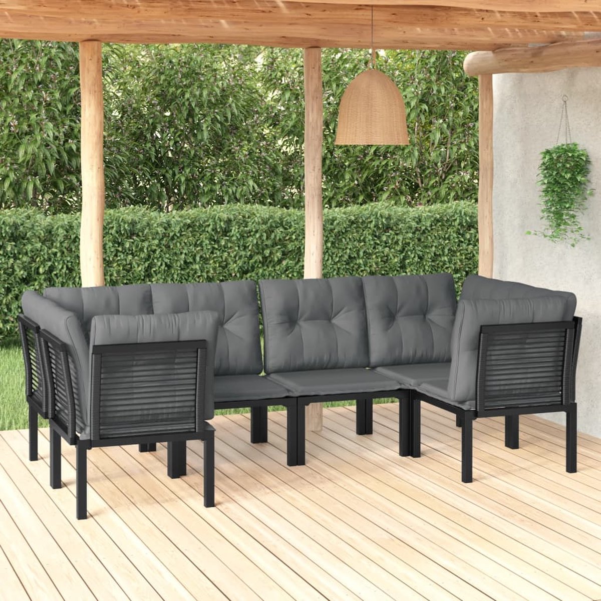 vidaXL 6-delige Loungeset poly rattan en grijs - Zwart