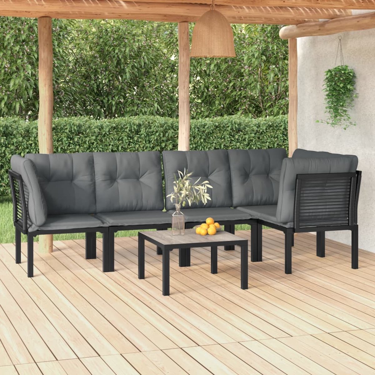 vidaXL 6-delige Loungeset poly rattan en grijs - Zwart