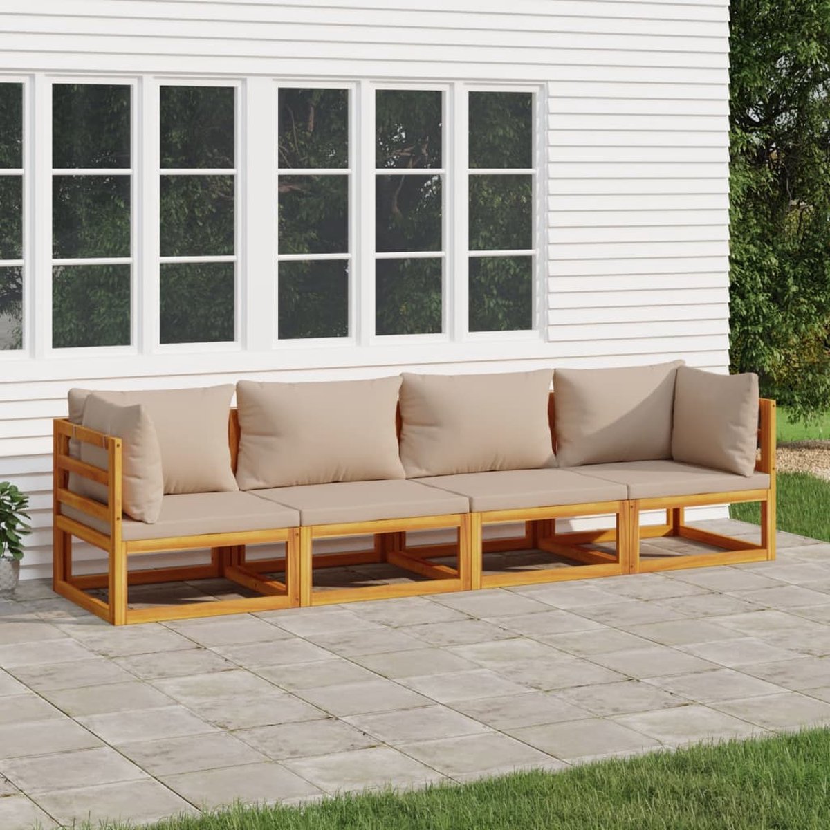 vidaXL 4-delige Loungeset met kussens massief hout taupe - Bruin