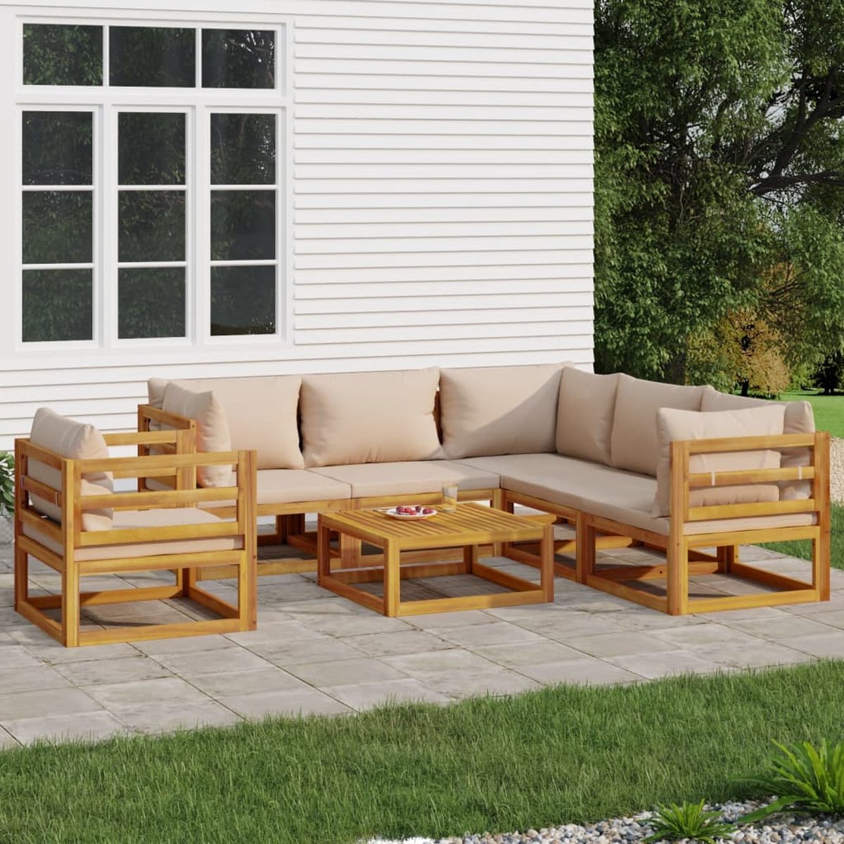 vidaXL 7-delige Loungeset met kussens massief hout taupe - Bruin