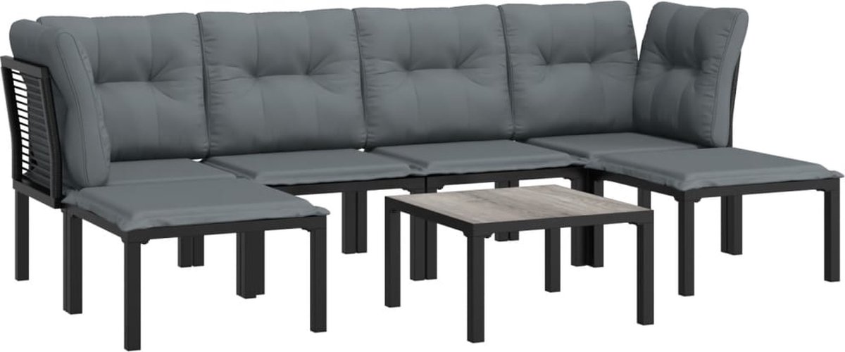 vidaXL 7-delige Loungeset poly rattan en grijs - Zwart