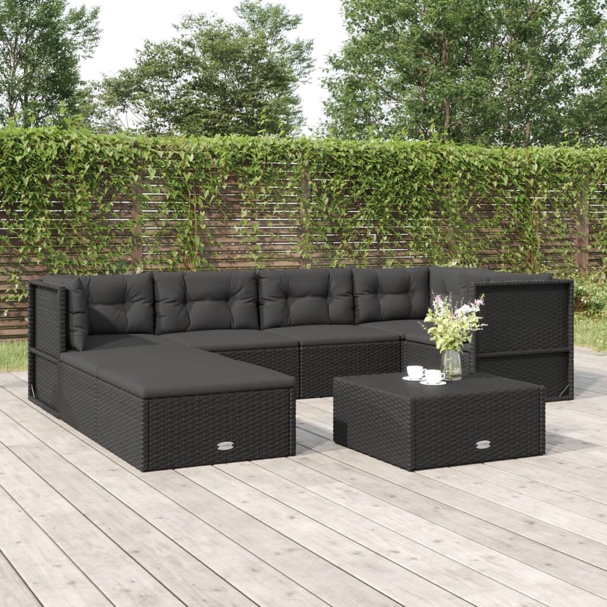 vidaXL 7-delige Loungeset met kussens poly rattan - Zwart