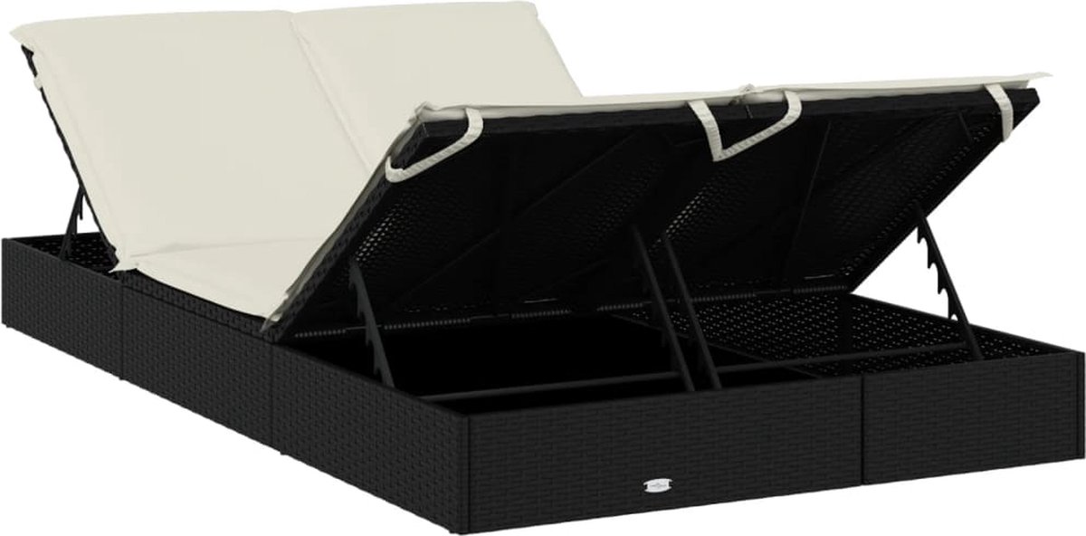 vidaXL Ligbed met kussens 2-persoons poly rattan - Zwart