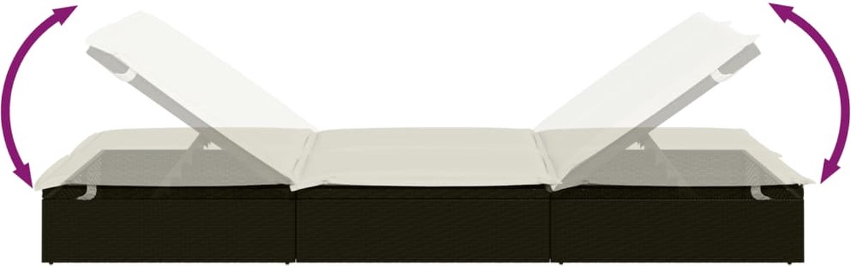vidaXL Ligbed met kussens 2-persoons poly rattan - Zwart
