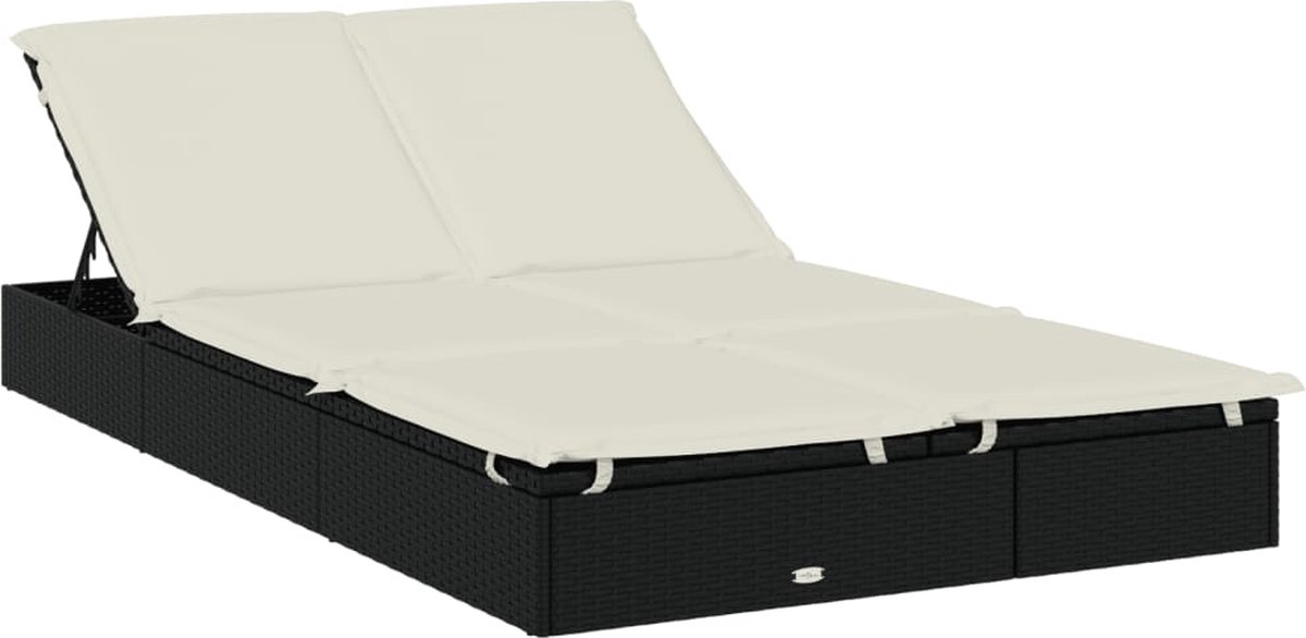 vidaXL Ligbed met kussens 2-persoons poly rattan - Zwart
