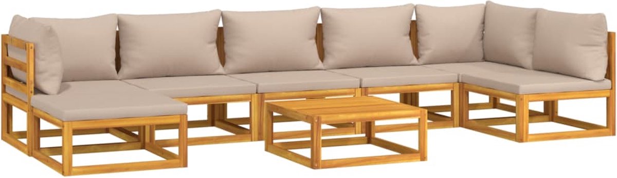 vidaXL 8-delige Loungeset met taupe kussens massief hout - Bruin