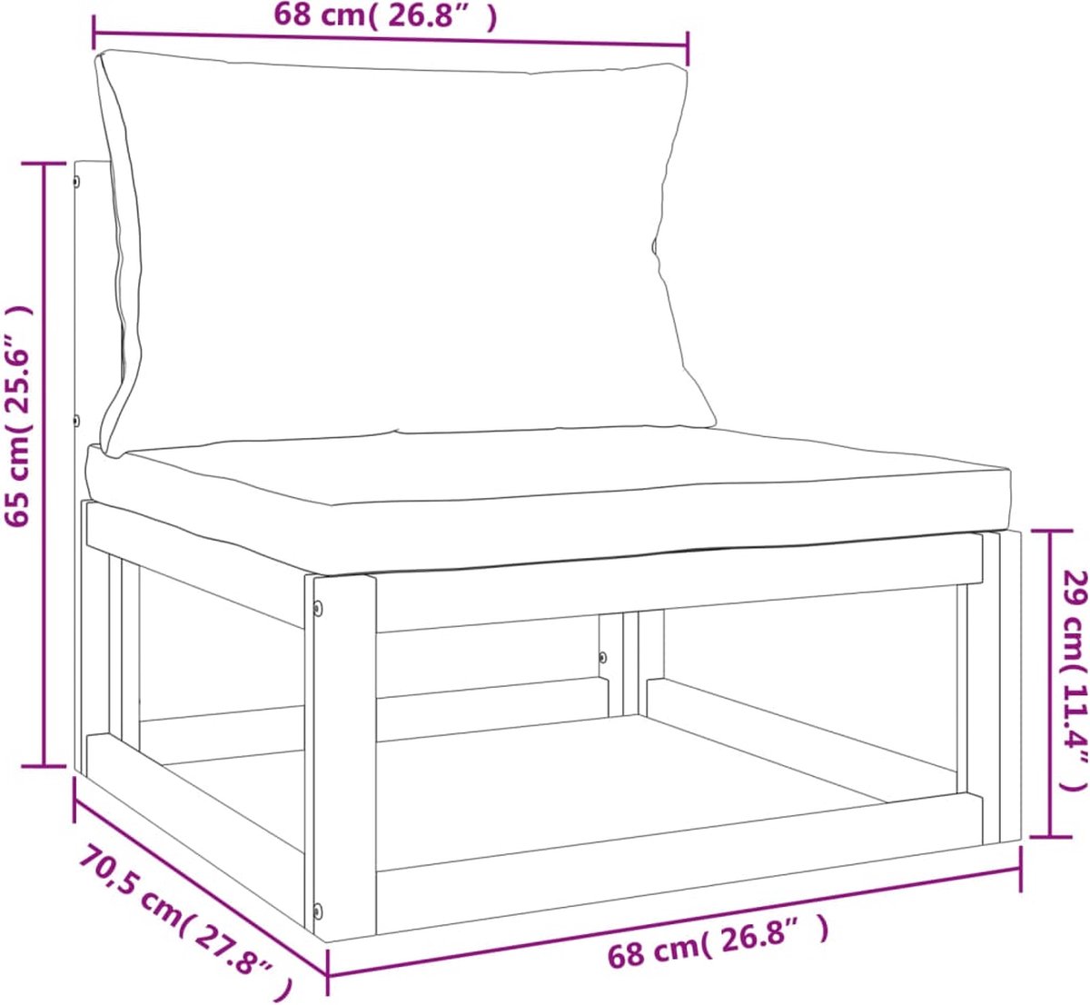 vidaXL 8-delige Loungeset met taupe kussens massief hout - Bruin
