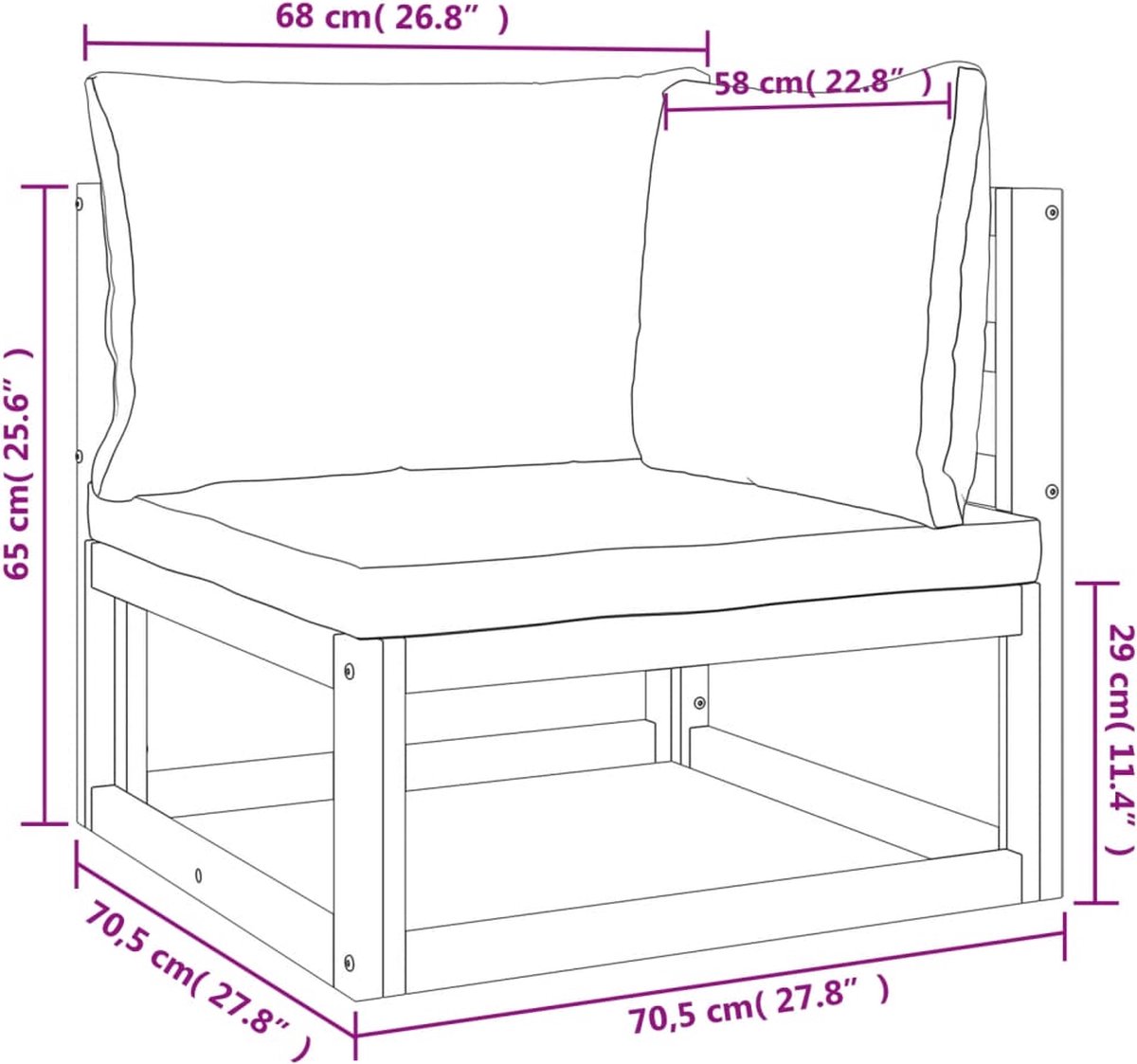 vidaXL 8-delige Loungeset met taupe kussens massief hout - Bruin