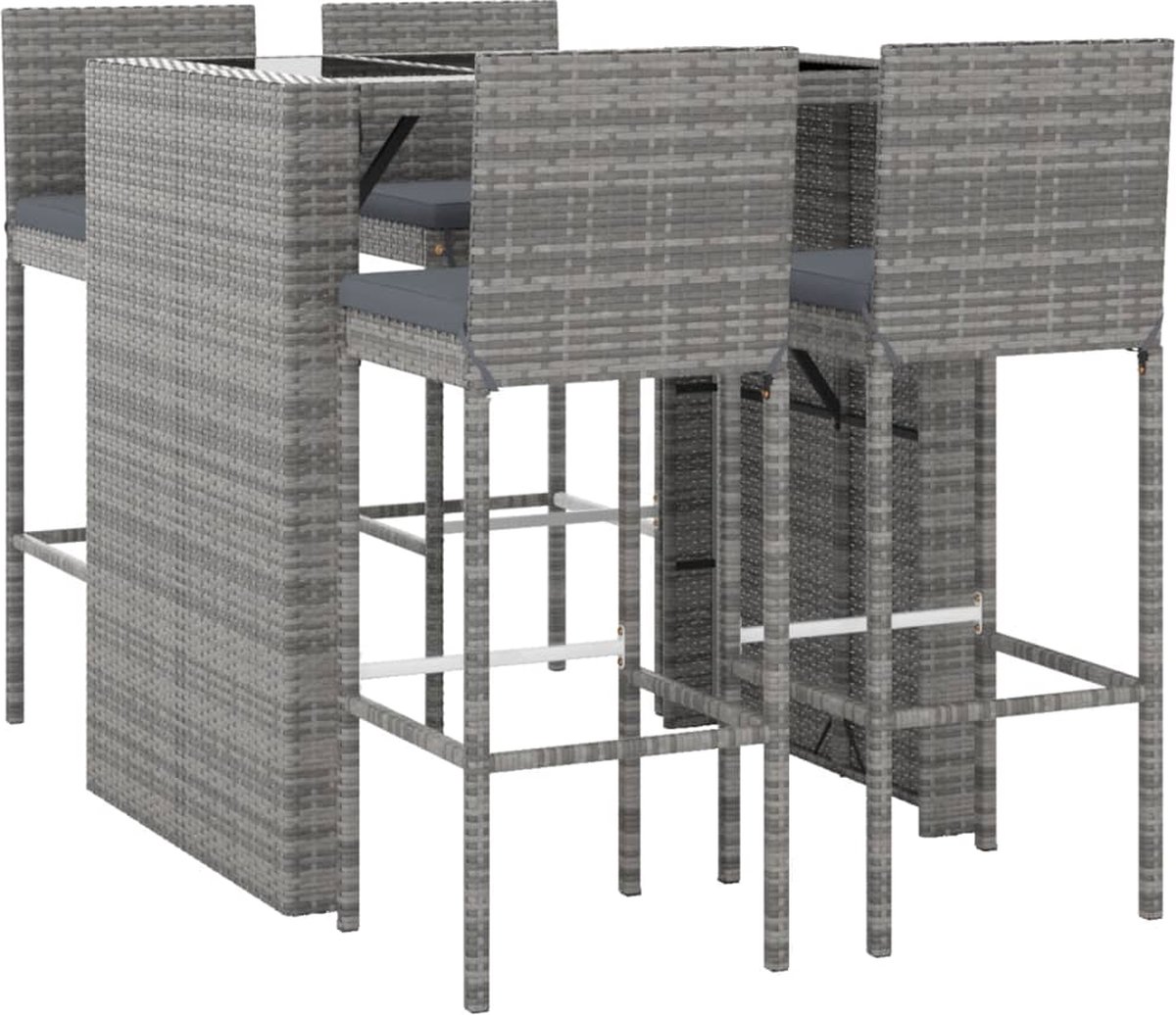 vidaXL 5-delige Tuinbarset met kussens poly rattan - Grijs