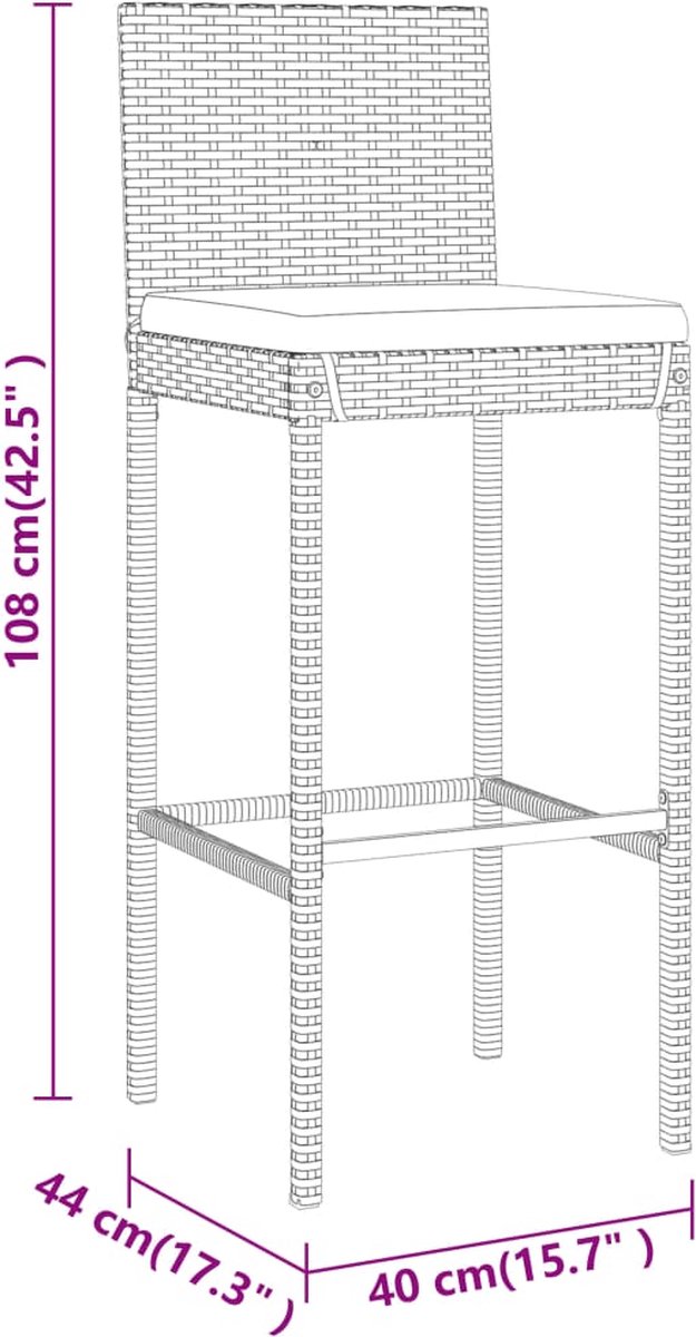 vidaXL 5-delige Tuinbarset met kussens poly rattan - Grijs