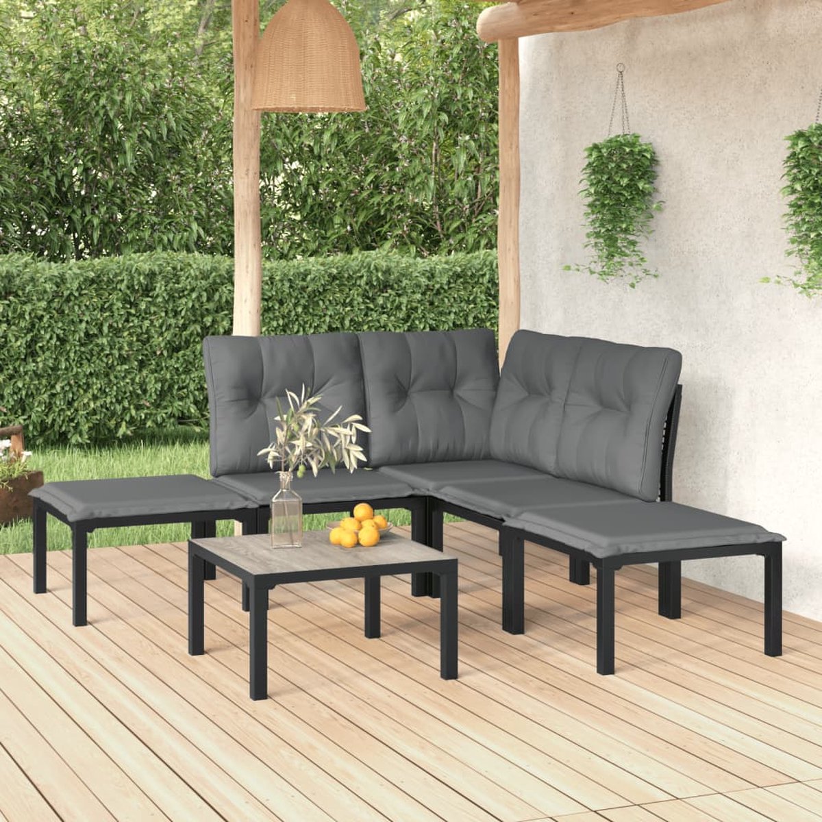 vidaXL 6-delige Loungeset poly rattan en grijs - Zwart