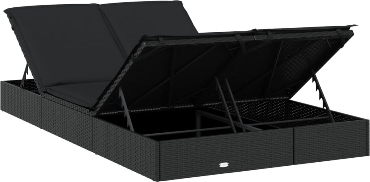vidaXL Ligbed met kussens 2-persoons poly rattan - Zwart