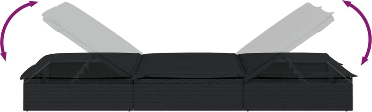 vidaXL Ligbed met kussens 2-persoons poly rattan - Zwart