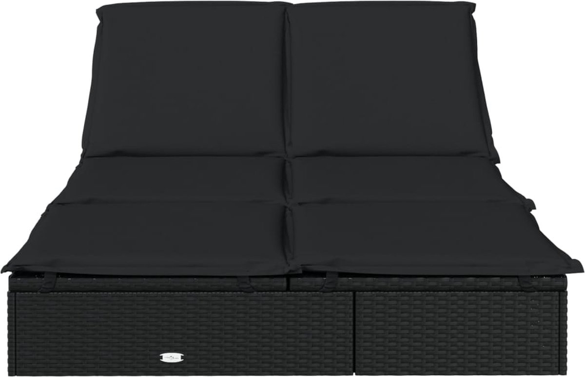 vidaXL Ligbed met kussens 2-persoons poly rattan - Zwart