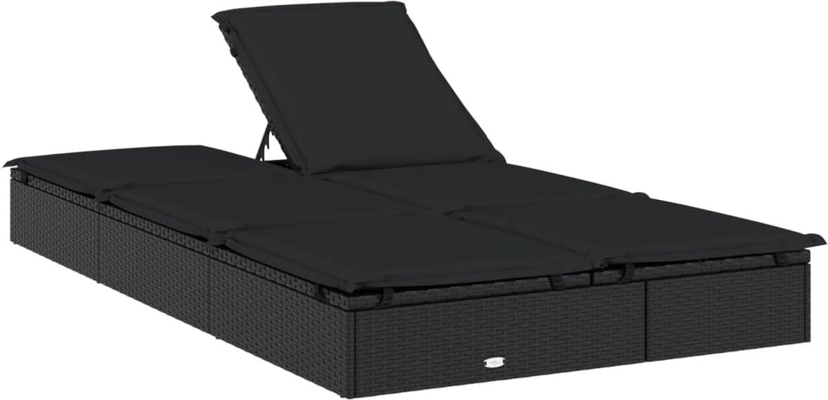 vidaXL Ligbed met kussens 2-persoons poly rattan - Zwart