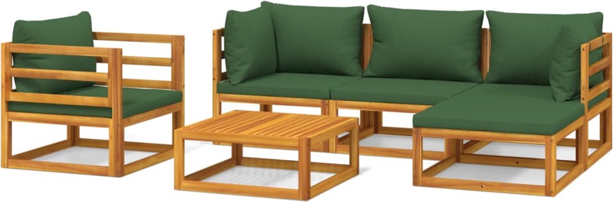 vidaXL 6-delige Loungeset met groene kussens massief hout - Bruin