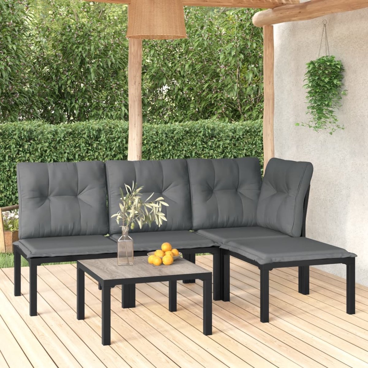 vidaXL 5-delige Loungeset poly rattan en grijs - Zwart