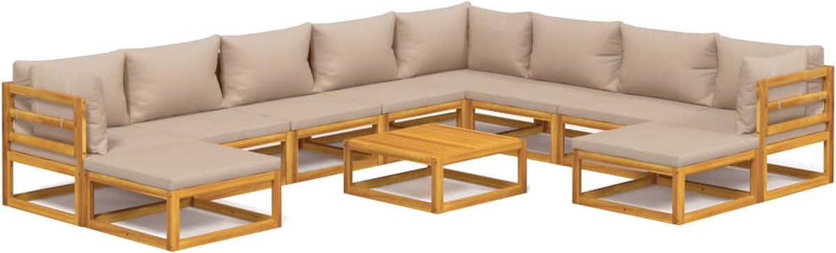 vidaXL 11-delige Loungeset met kussens massief hout taupe - Bruin