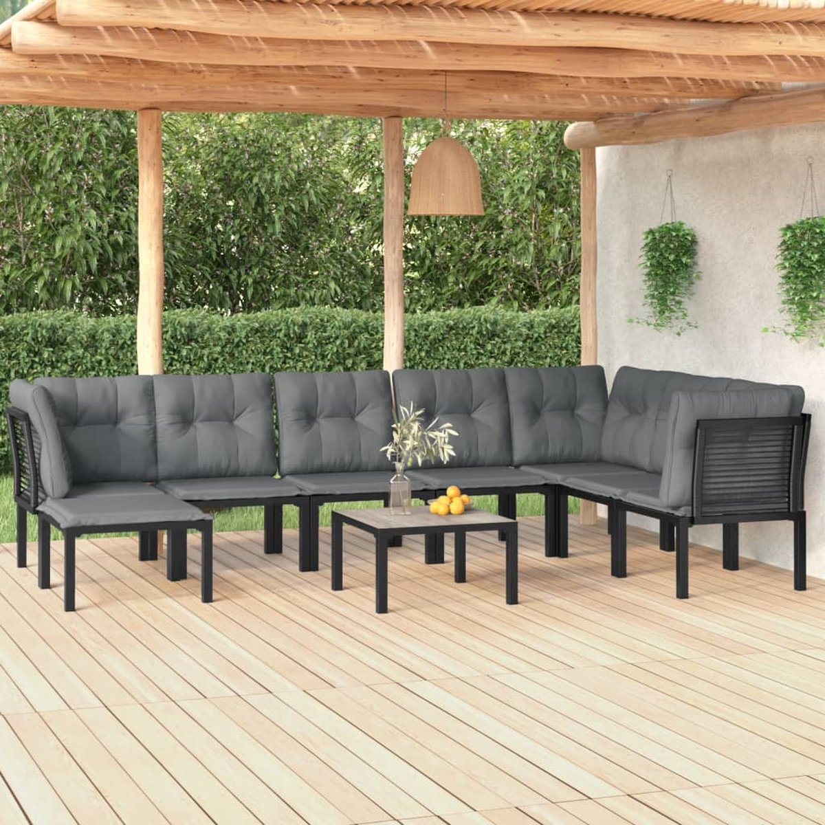 vidaXL 8-delige Loungeset poly rattan en grijs - Zwart