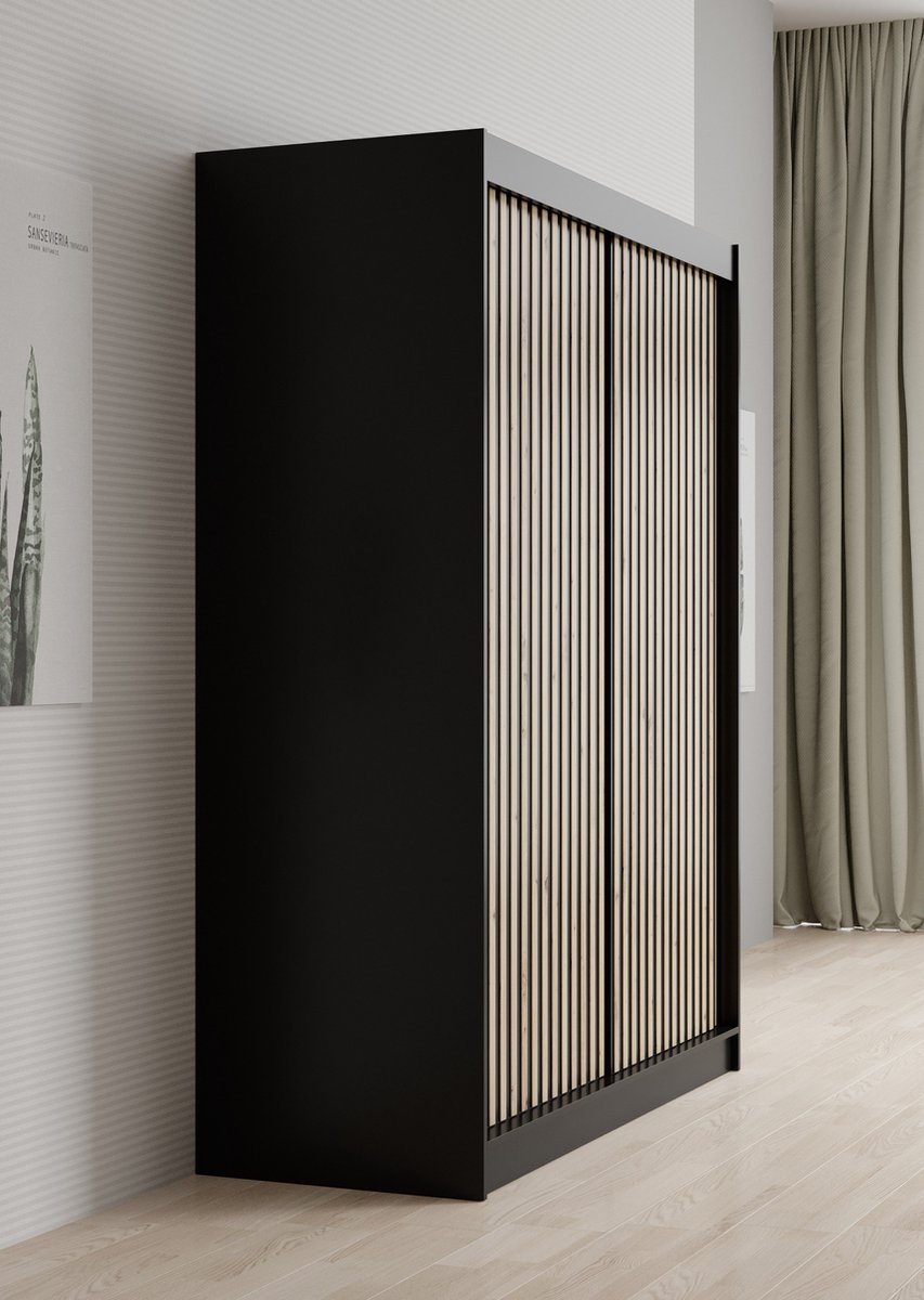 Meubella - Kledingkast Lisbon 1 - Mat Zwart - 150 cm