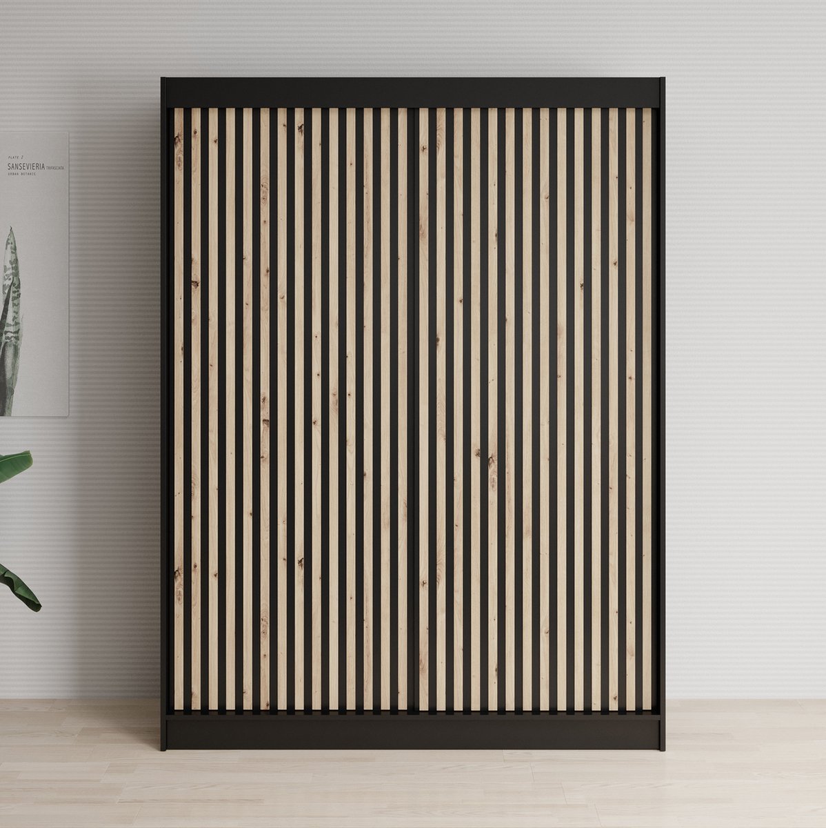 Meubella - Kledingkast Lisbon 1 - Mat Zwart - 150 cm