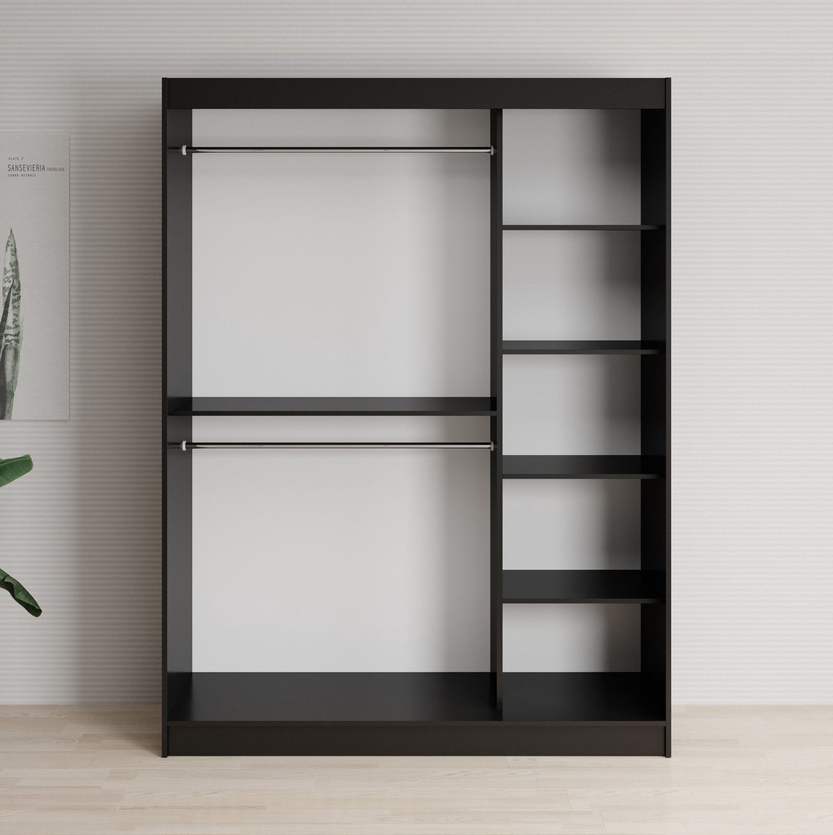 Meubella - Kledingkast Lisbon 1 - Mat Zwart - 150 cm