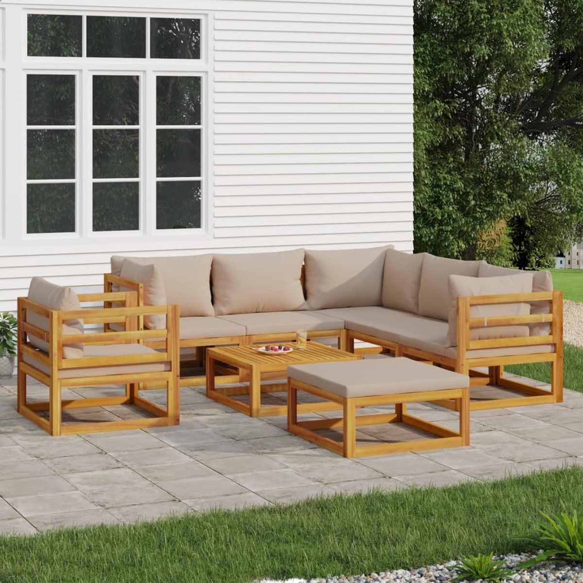 vidaXL 8-delige Loungeset met kussens massief hout taupe - Bruin