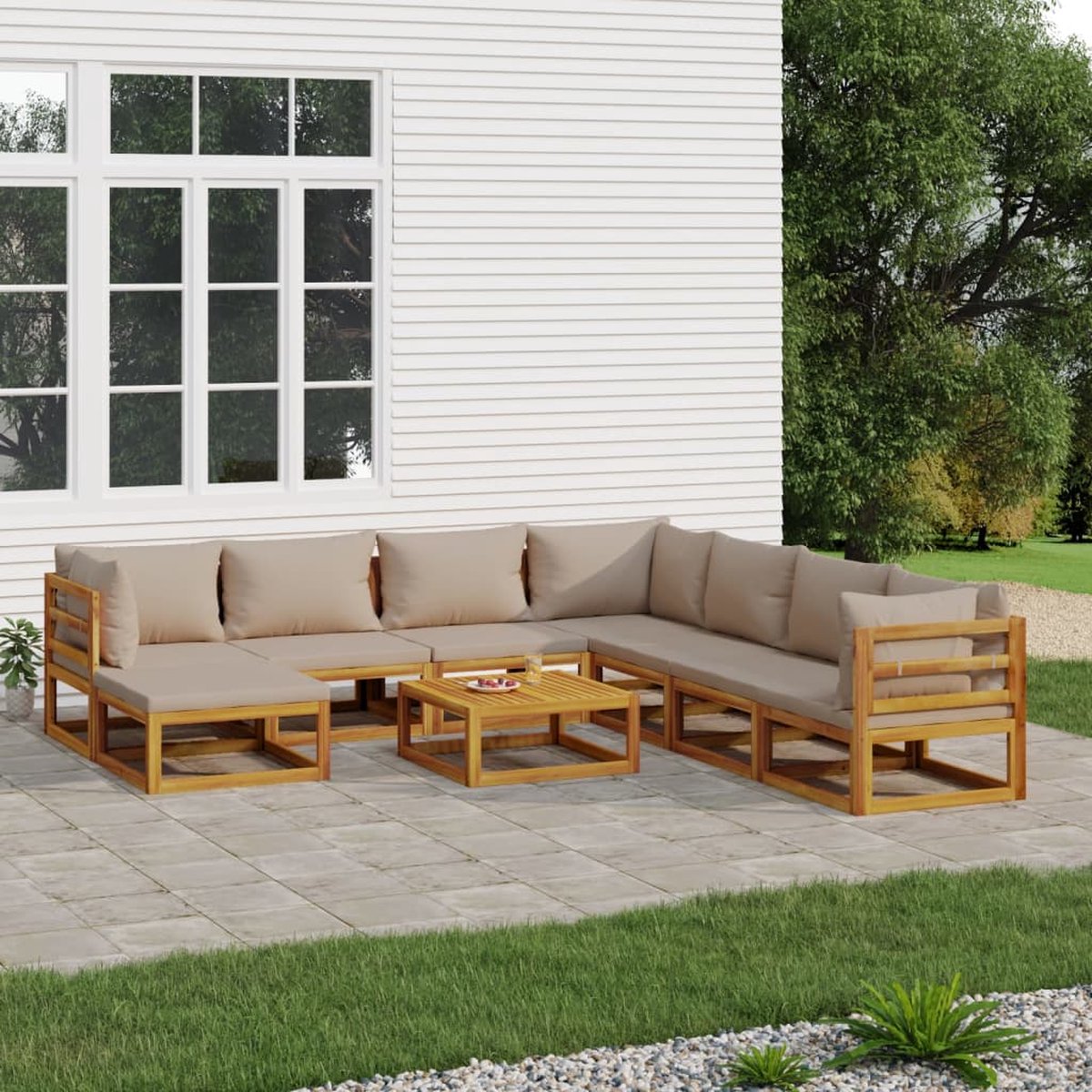 vidaXL 9-delige Loungeset met kussens massief hout taupe - Bruin