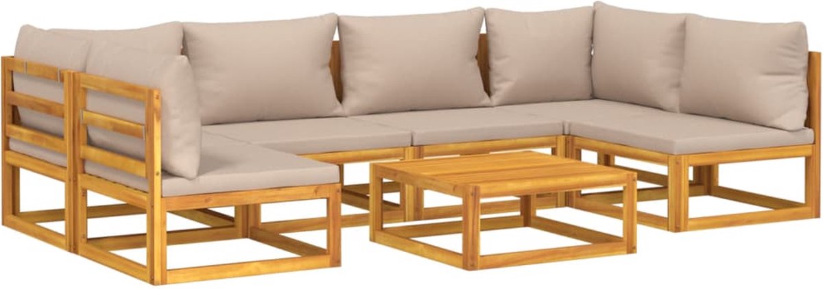 vidaXL 7-delige Loungeset met kussens massief hout taupe - Bruin