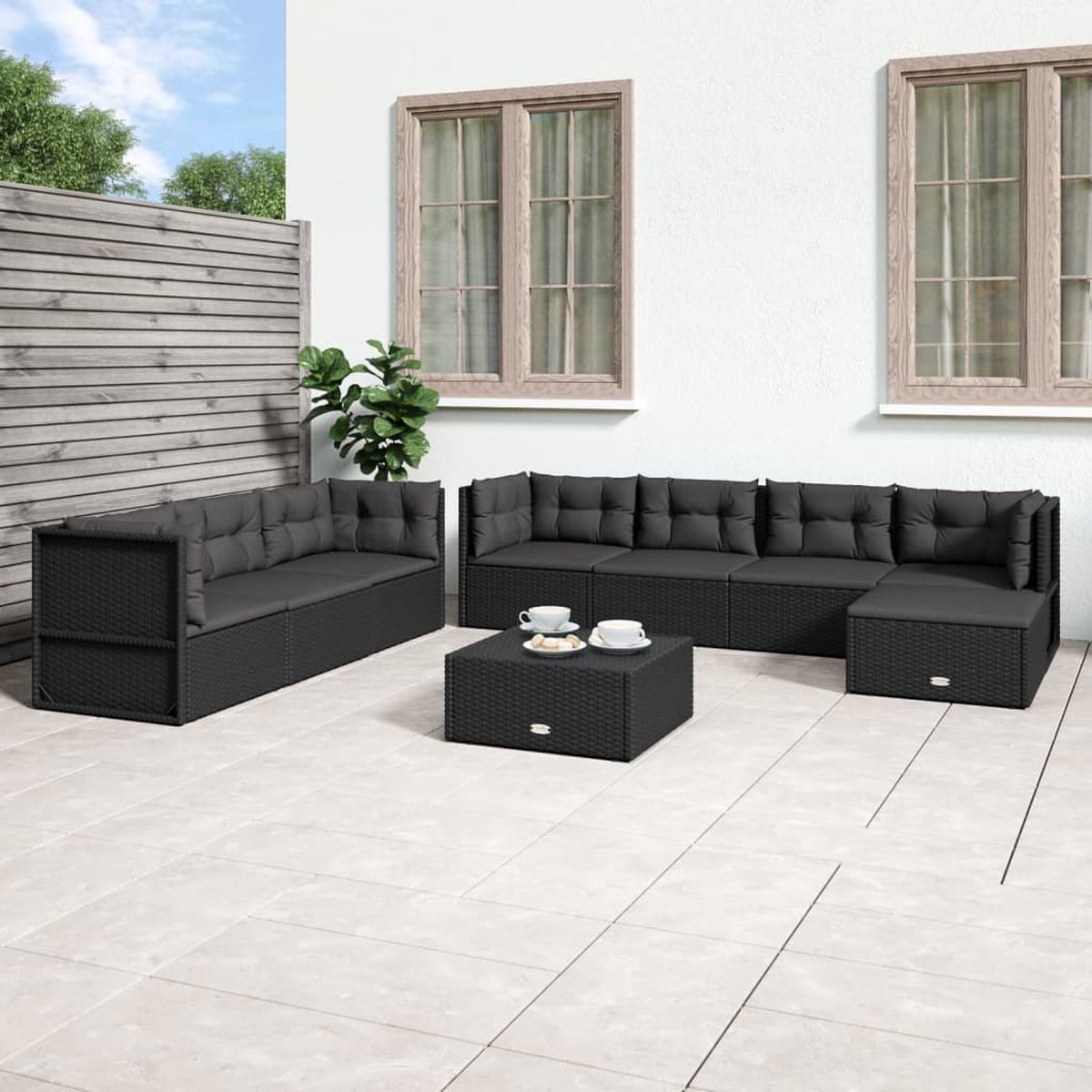 vidaXL 8-delige Loungeset met kussens poly rattan - Zwart