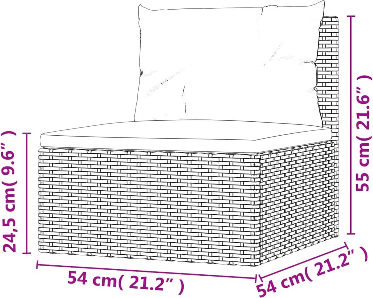 vidaXL 8-delige Loungeset met kussens poly rattan - Zwart