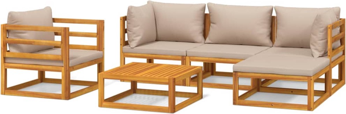 vidaXL 6-delige Loungeset met kussens massief hout taupe - Bruin