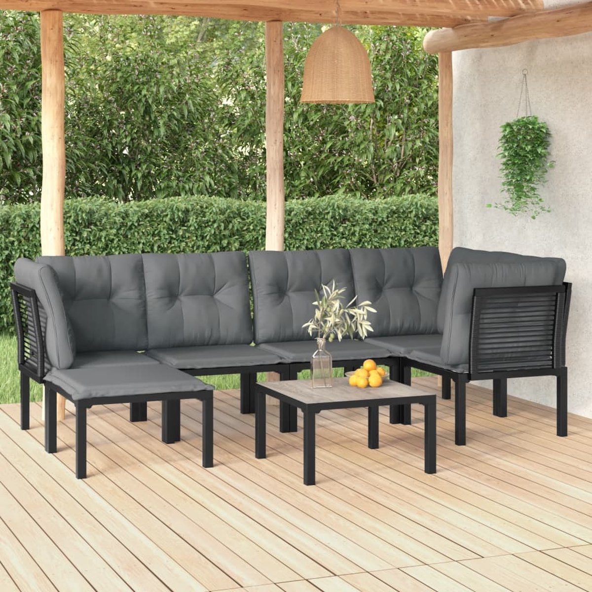 vidaXL 7-delige Loungeset poly rattan en grijs - Negro