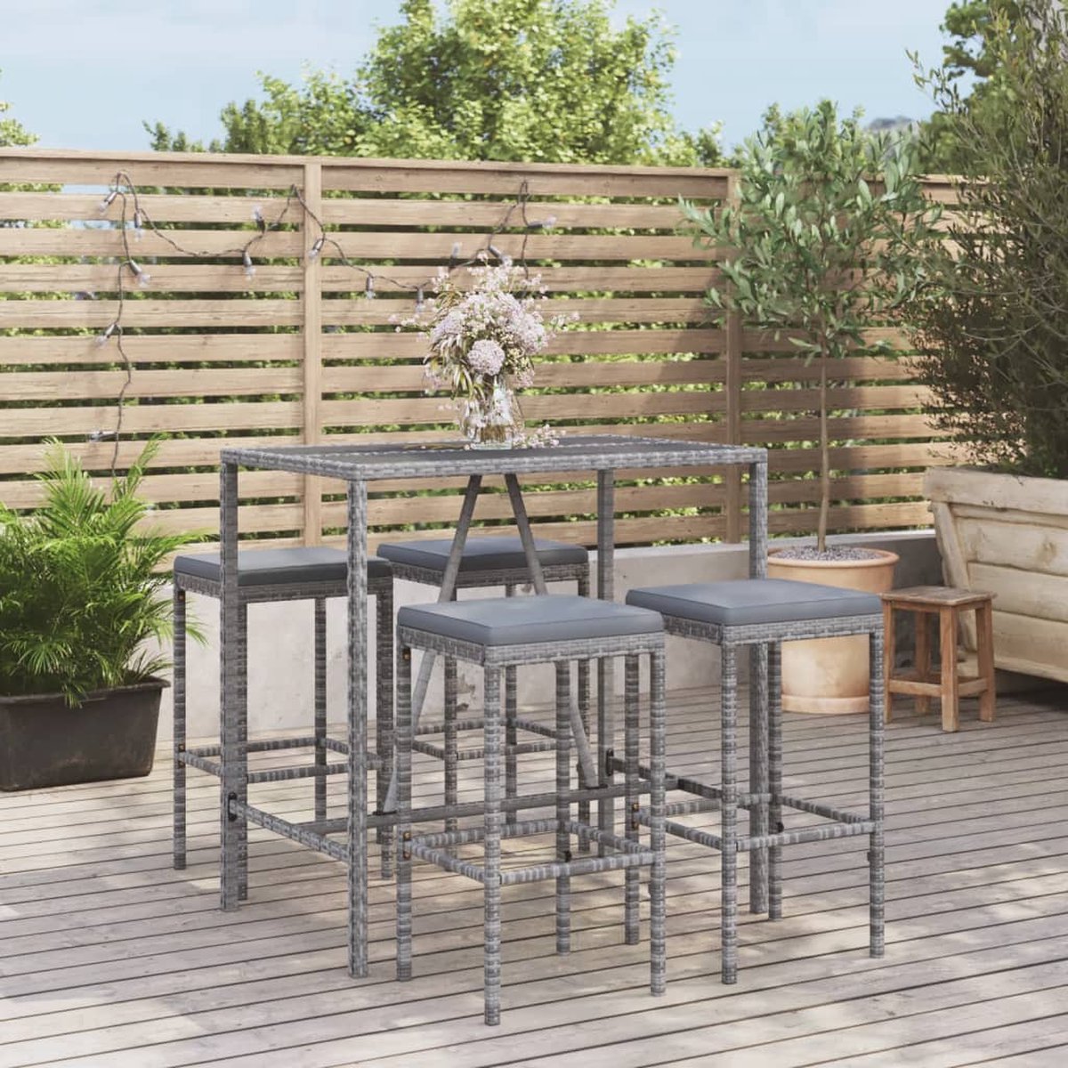 vidaXL 5-delige Tuinbarset met kussens poly rattan - Gris