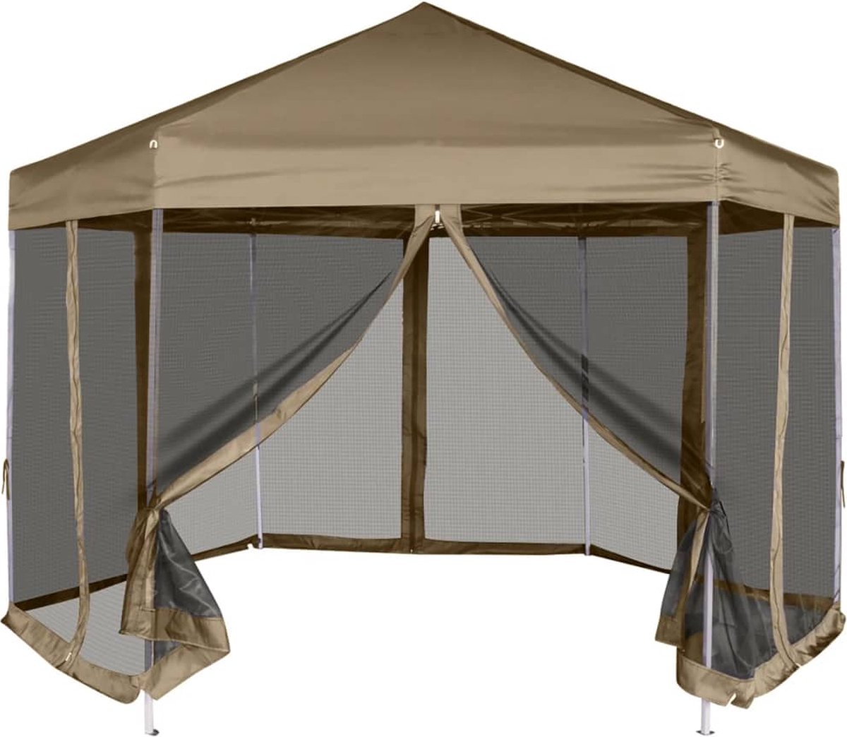 vidaXL Partytent met wanden zeshoekig 3,6x3,1 m taupe 220 g/m²