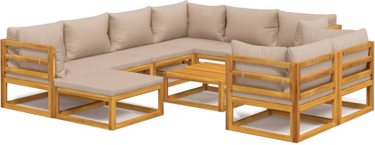 vidaXL 10-delige Loungeset met kussens massief hout taupe - Bruin