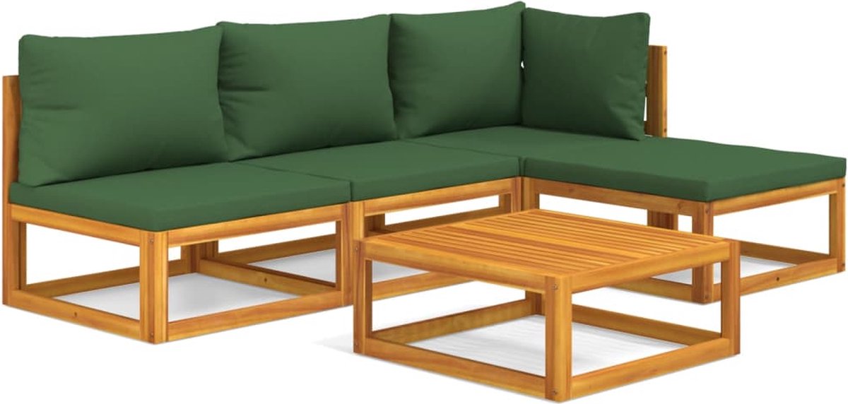 vidaXL 5-delige Loungeset met groene kussens massief hout - Bruin