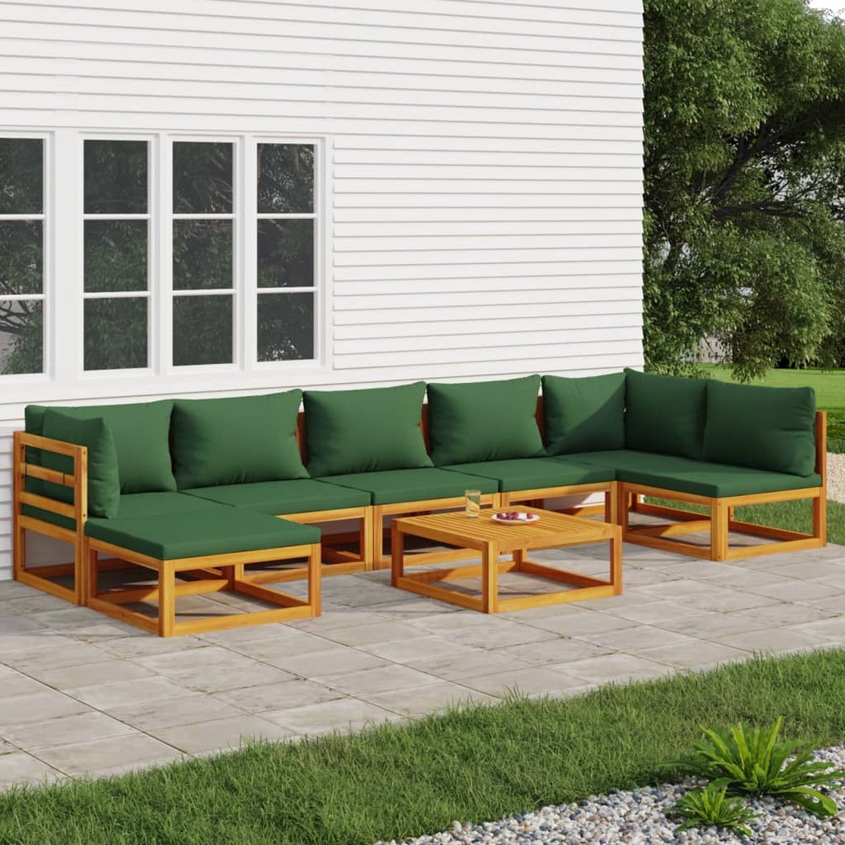 vidaXL 8-delige Loungeset met groene kussens massief hout - Bruin