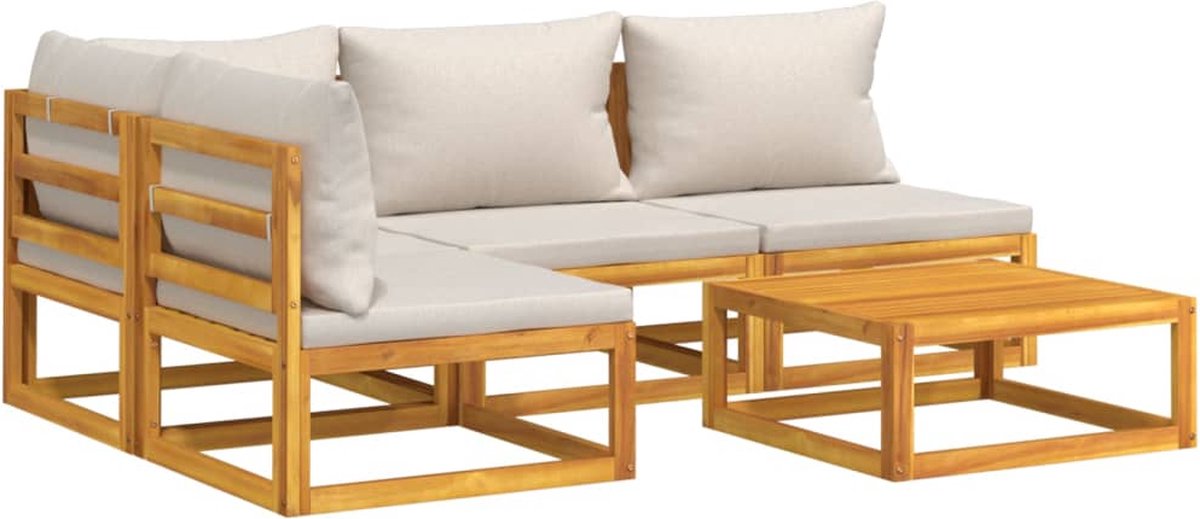 vidaXL 5-delige Loungeset met lichtgrijze kussens massief hout - Bruin